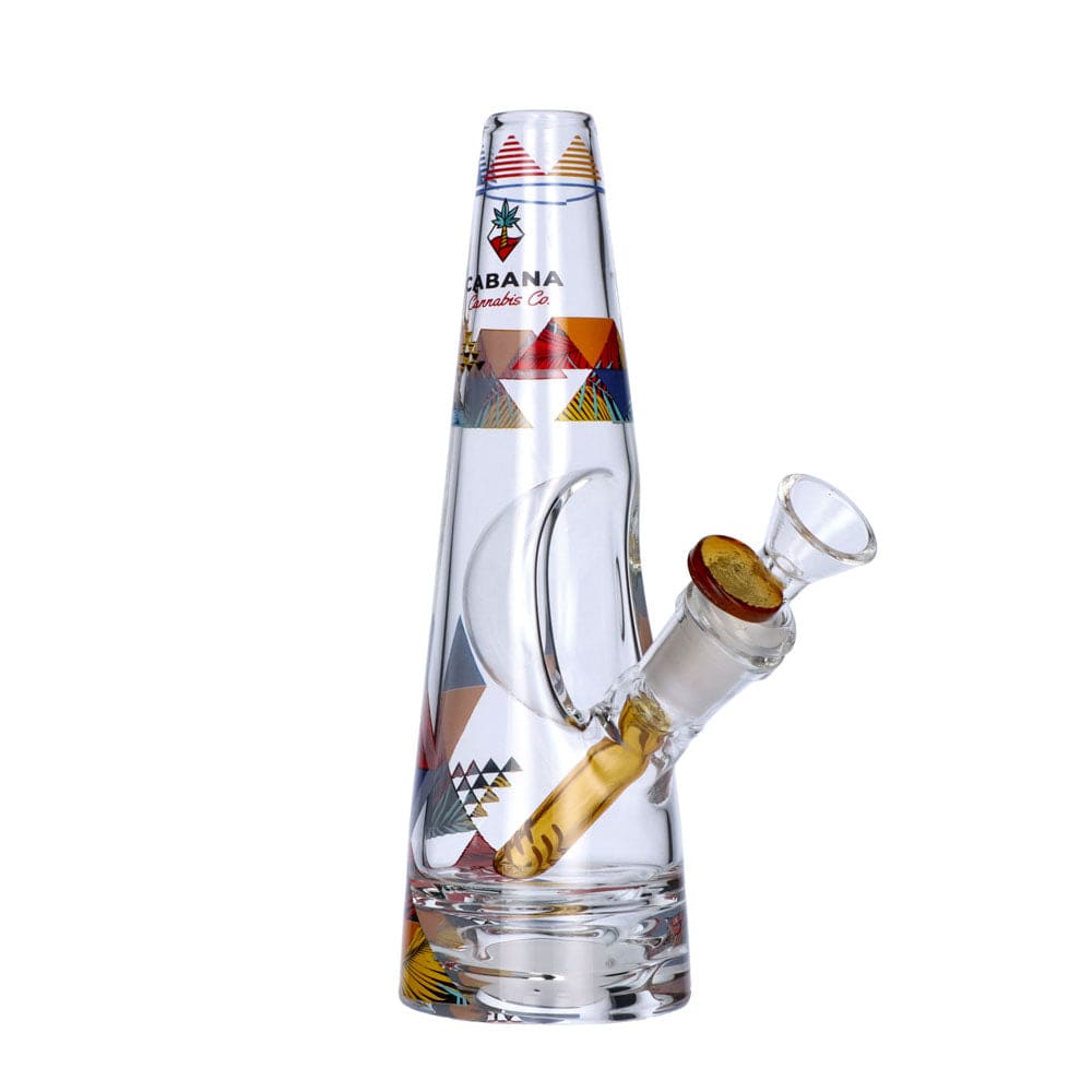 A front view of The Sunrise Water Pipe, a clear glass piece with a rounded base and slender neck, against a plain white background.