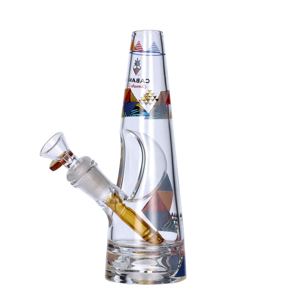 A studio shot of The Sunrise Water Pipe, showcasing its clear glass construction and angled view of the joint.