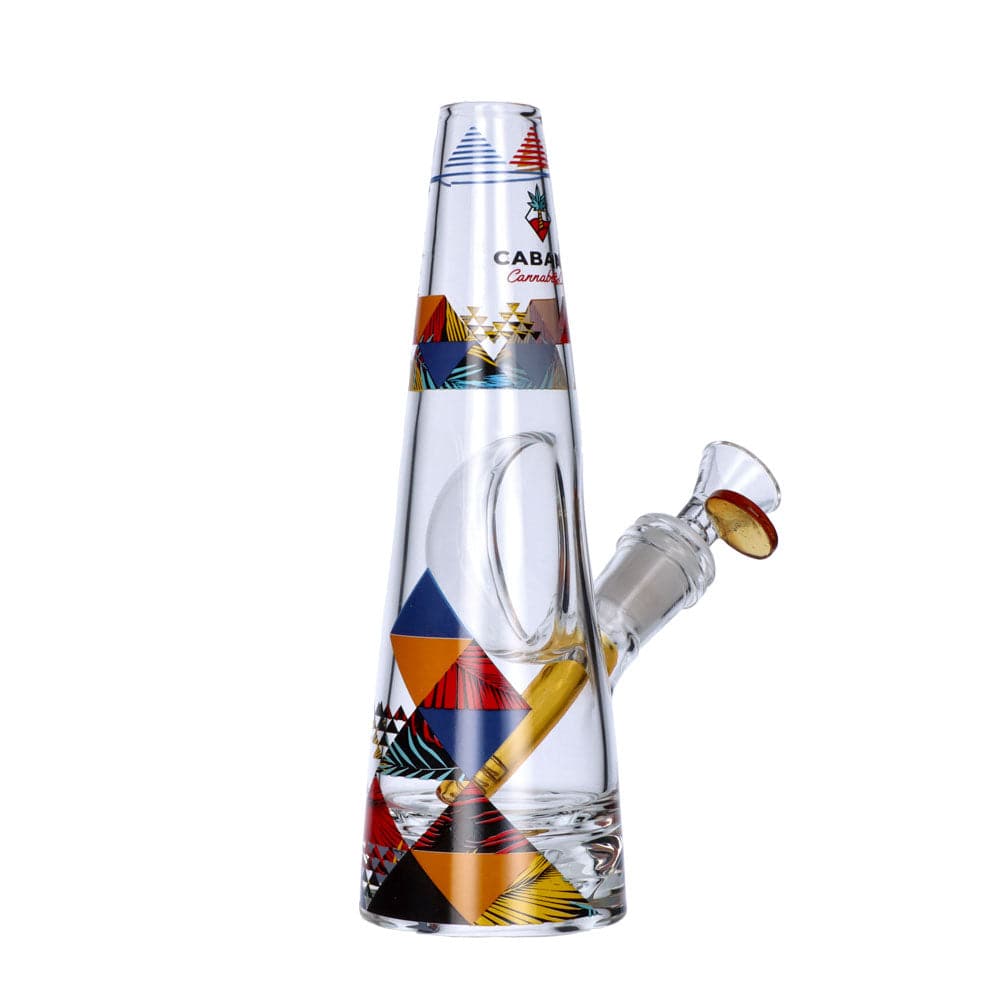 The Sunrise Water Pipe is displayed in a three-quarter view, showcasing its clear glass construction and unique geometric pattern.