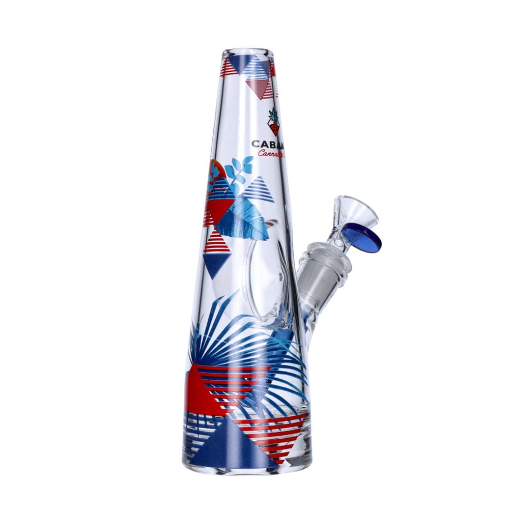 The Sunrise Water Pipe is shown in a three-quarter view, featuring a clear glass body with red and blue striped accents.
