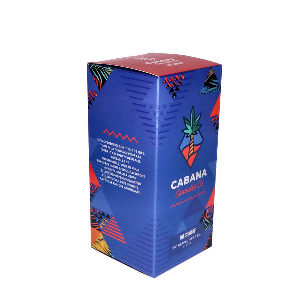 A front view of The Sunrise Water Pipe, showcasing its vibrant patterned design against a plain background.