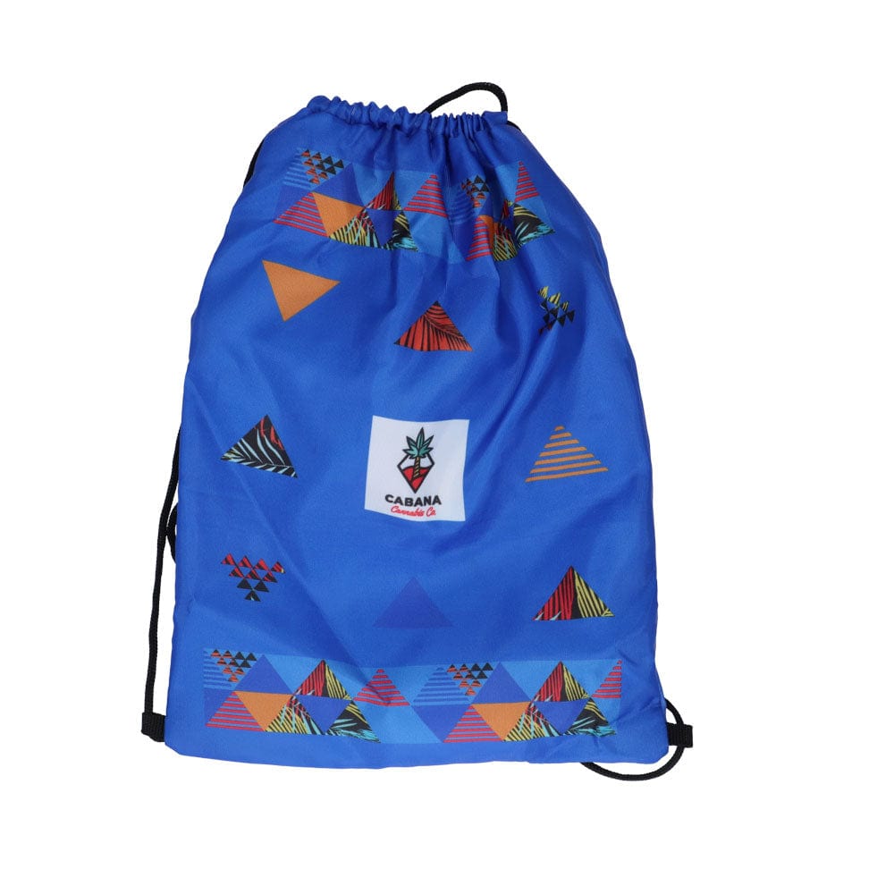 Front view of The Sunrise Water Pipe, showing a blue bag with a colorful triangular pattern.