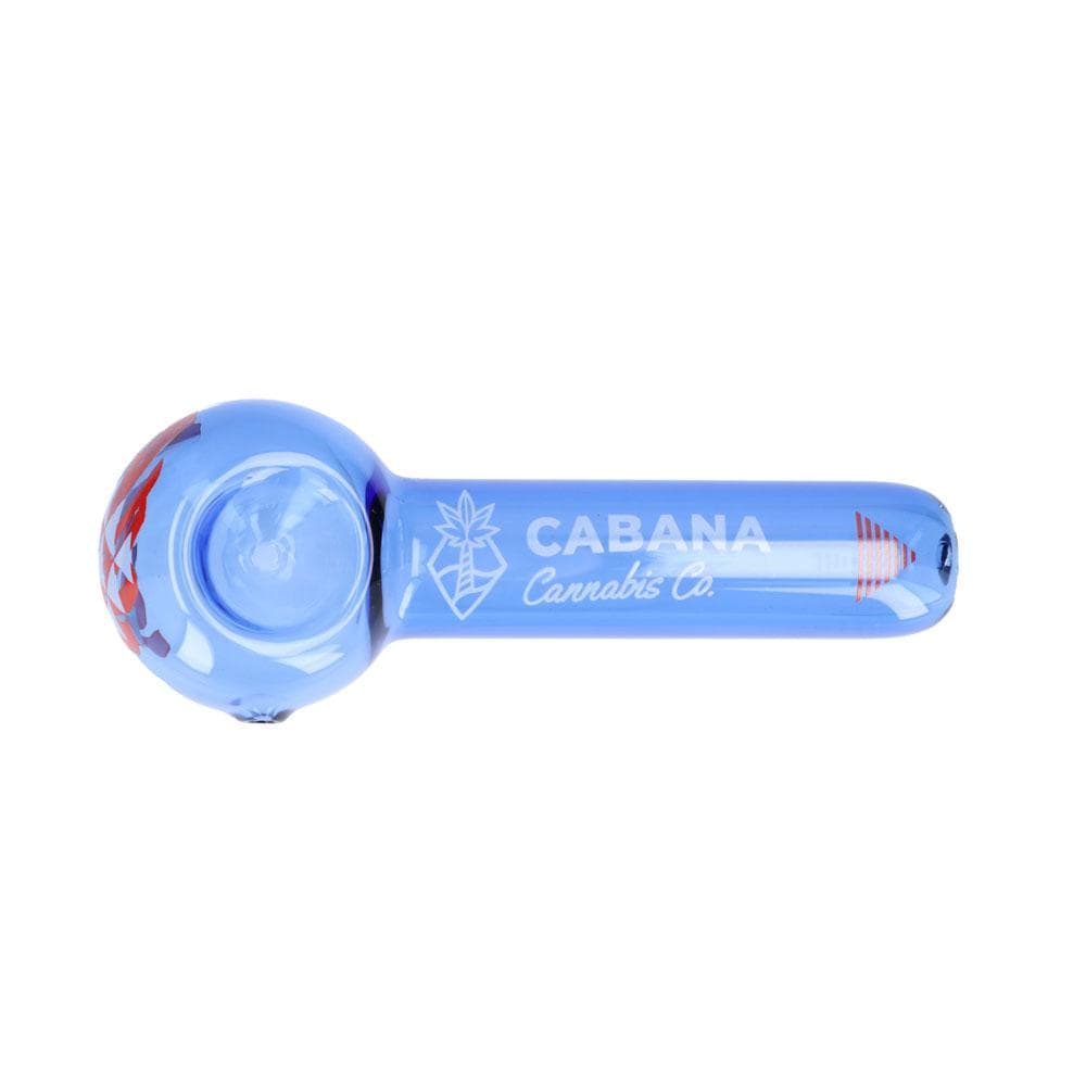 Front view of The Afterglow 5” Spoon Hand Pipe, a blue glass pipe angled slightly against a plain white background.