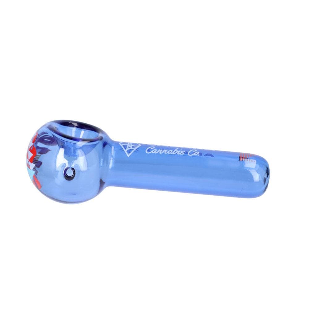 A side view of The Afterglow 5” Spoon Hand Pipe, showcasing its curved design and glossy finish against a plain white background.