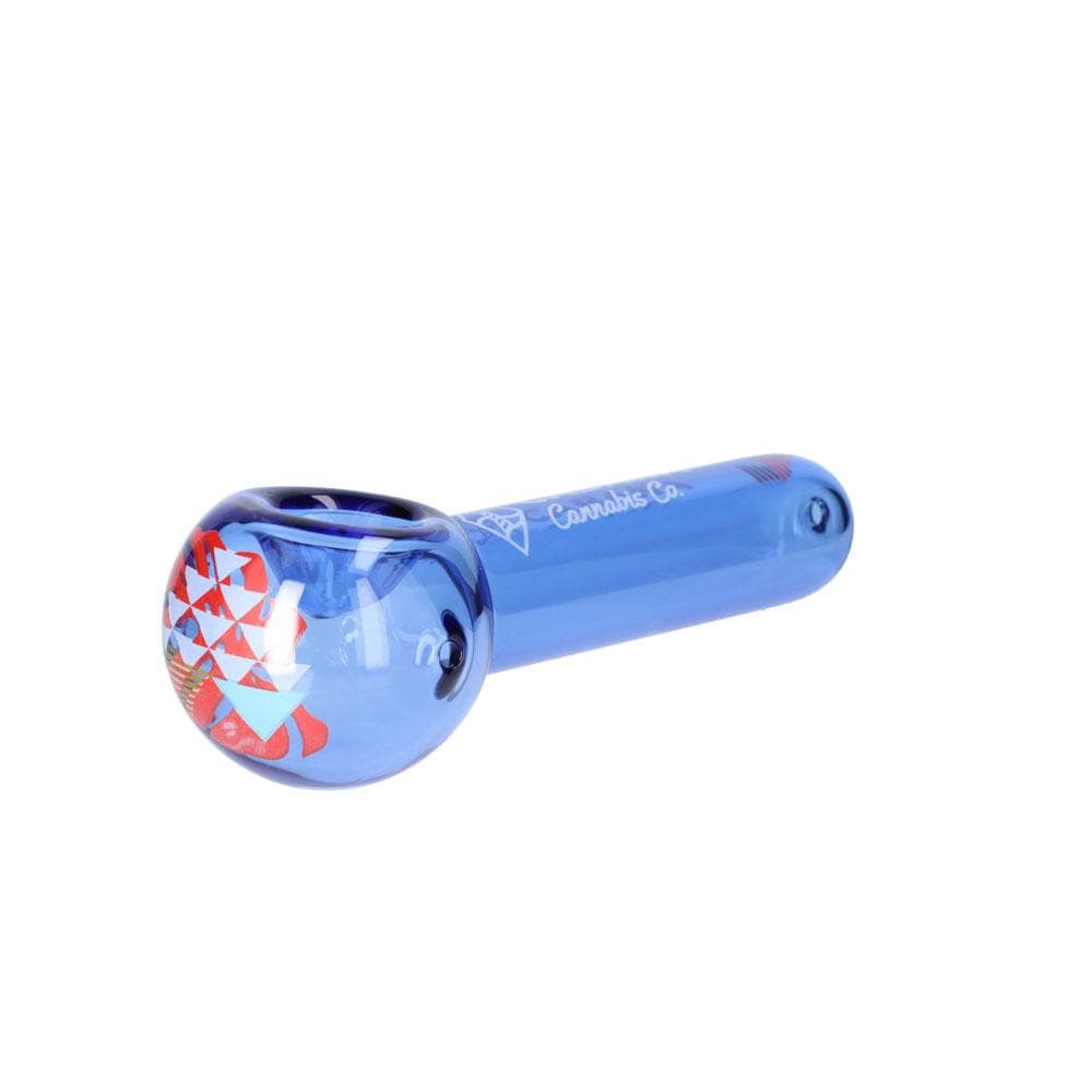 A studio shot of The Afterglow 5” Spoon Hand Pipe, showcasing its curved design and smooth finish against a plain white background.