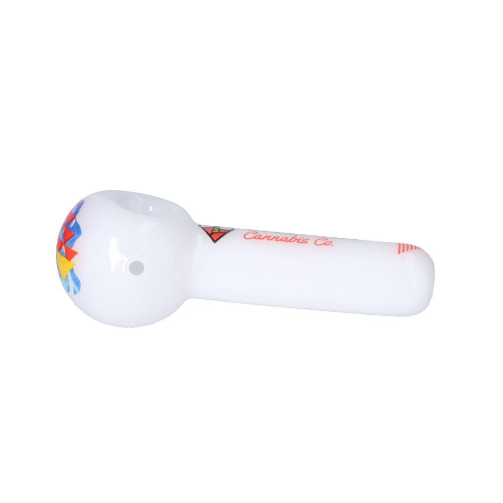 A side view of The Afterglow 5” Spoon Hand Pipe, showcasing its curved shape and glossy finish against a plain white background.