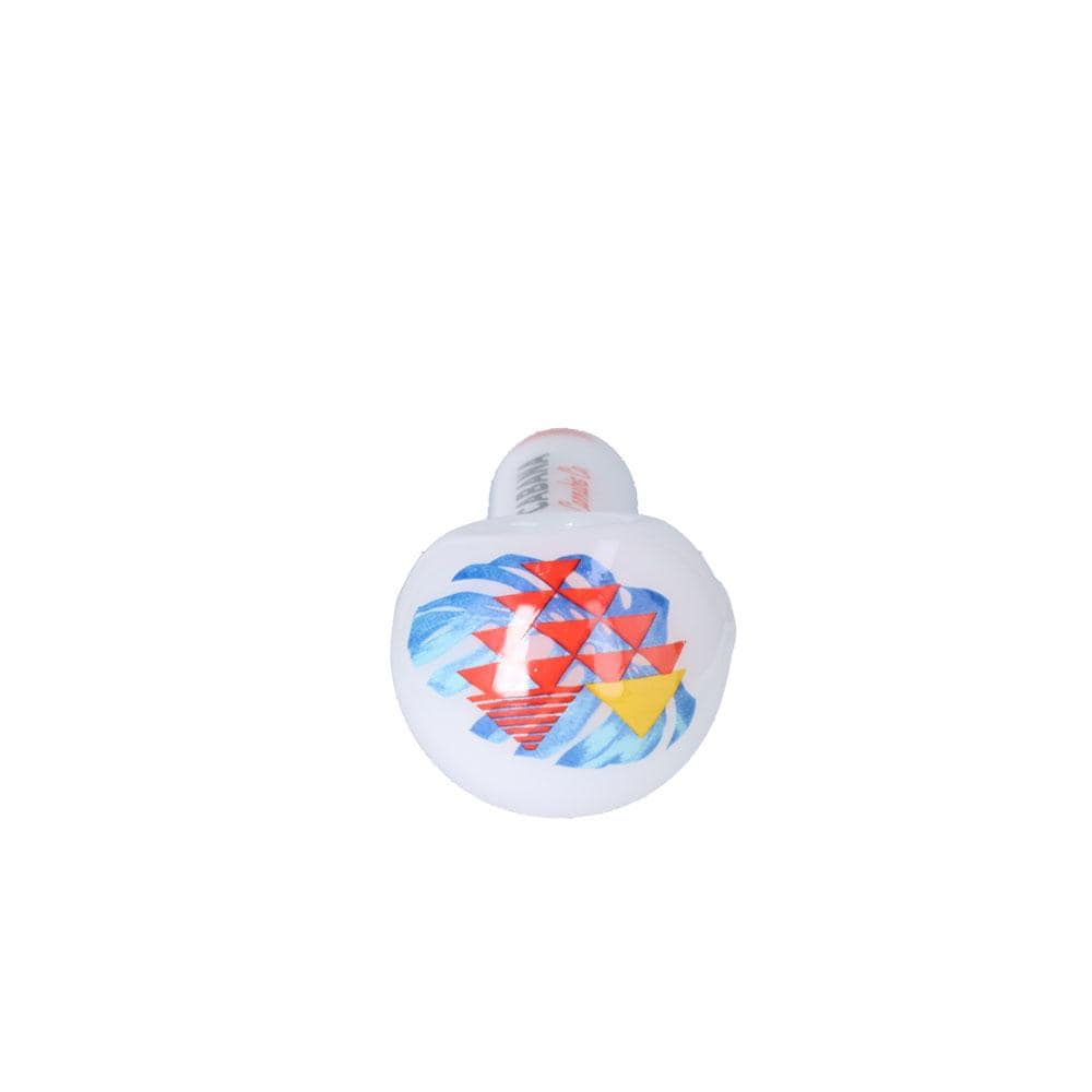 A detailed top-down view of The Afterglow 5” Spoon Hand Pipe with a colorful, patterned design.