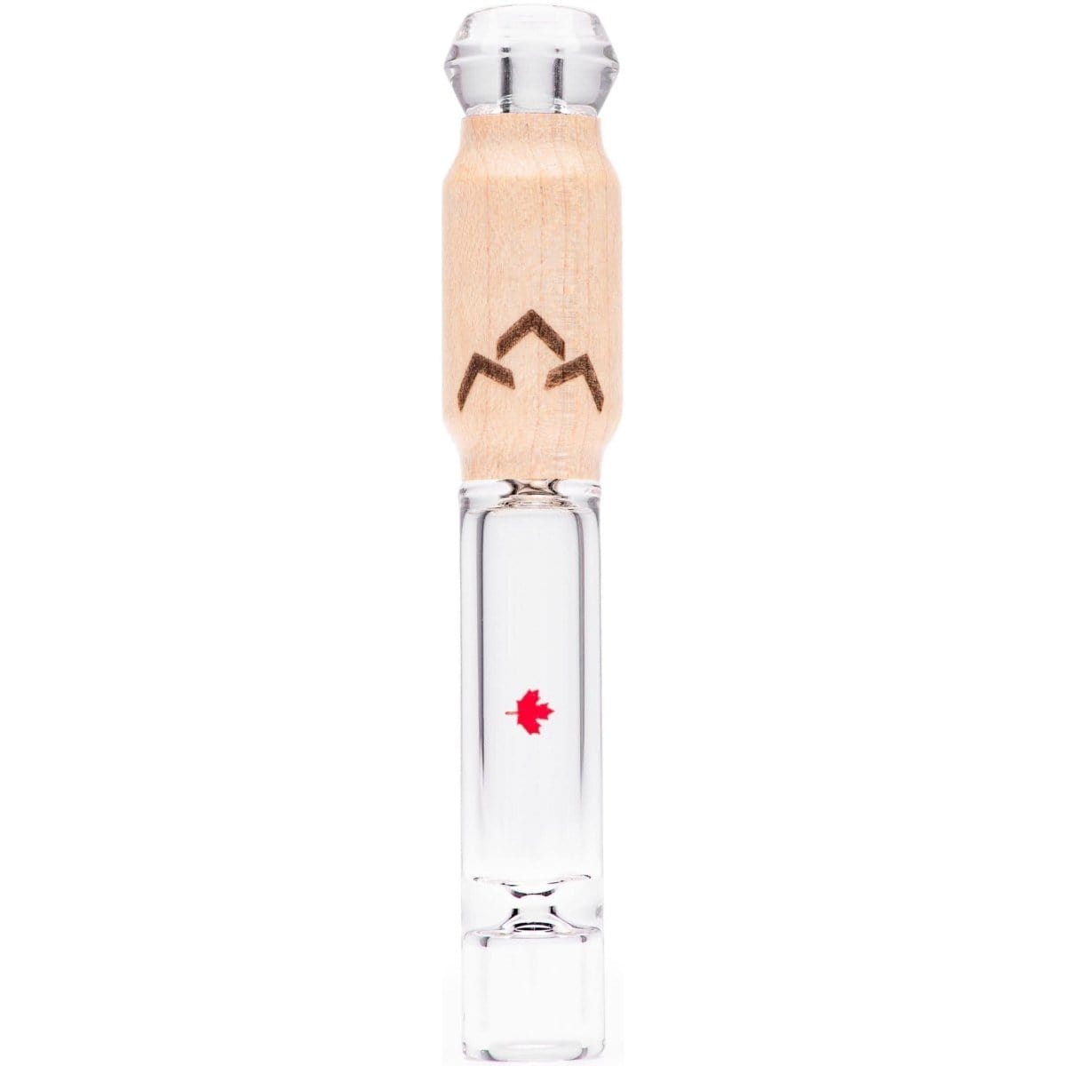 Front view of the Canada Puffin Northern Lights Taster Pipe, a clear glass pipe with a simple, elongated design.