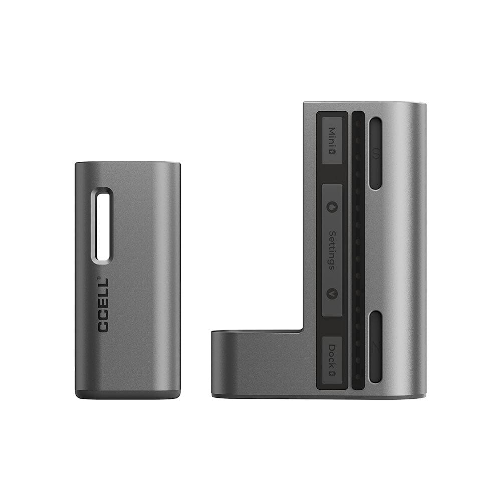 Front view of the CCELL Fino Variable Voltage 510 Cartridge Battery, a sleek, silver device against a plain white background.