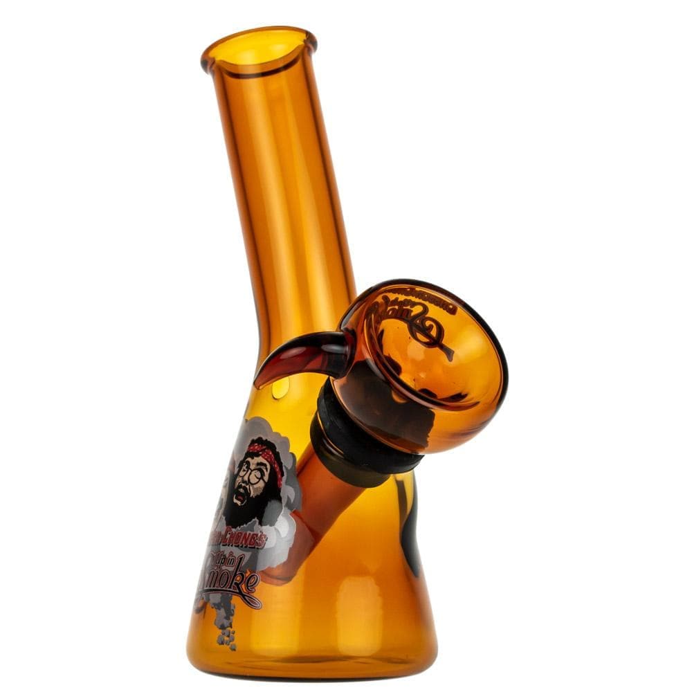 A studio shot of the 4" Mini Water Pipe, showcasing its amber-toned glass construction and compact, rounded form.