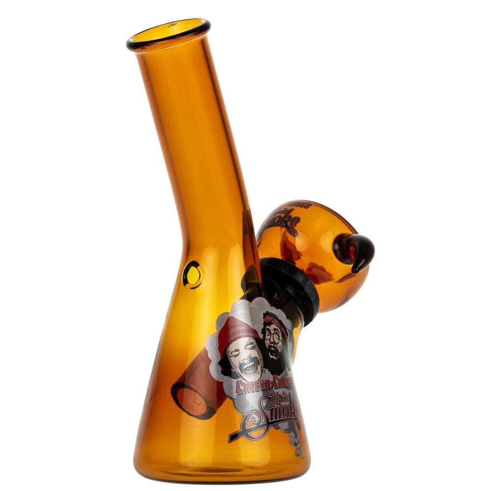 Front view of the "4" Mini Water Pipe, a small, amber-tinted glass pipe with visible details and a rounded base.