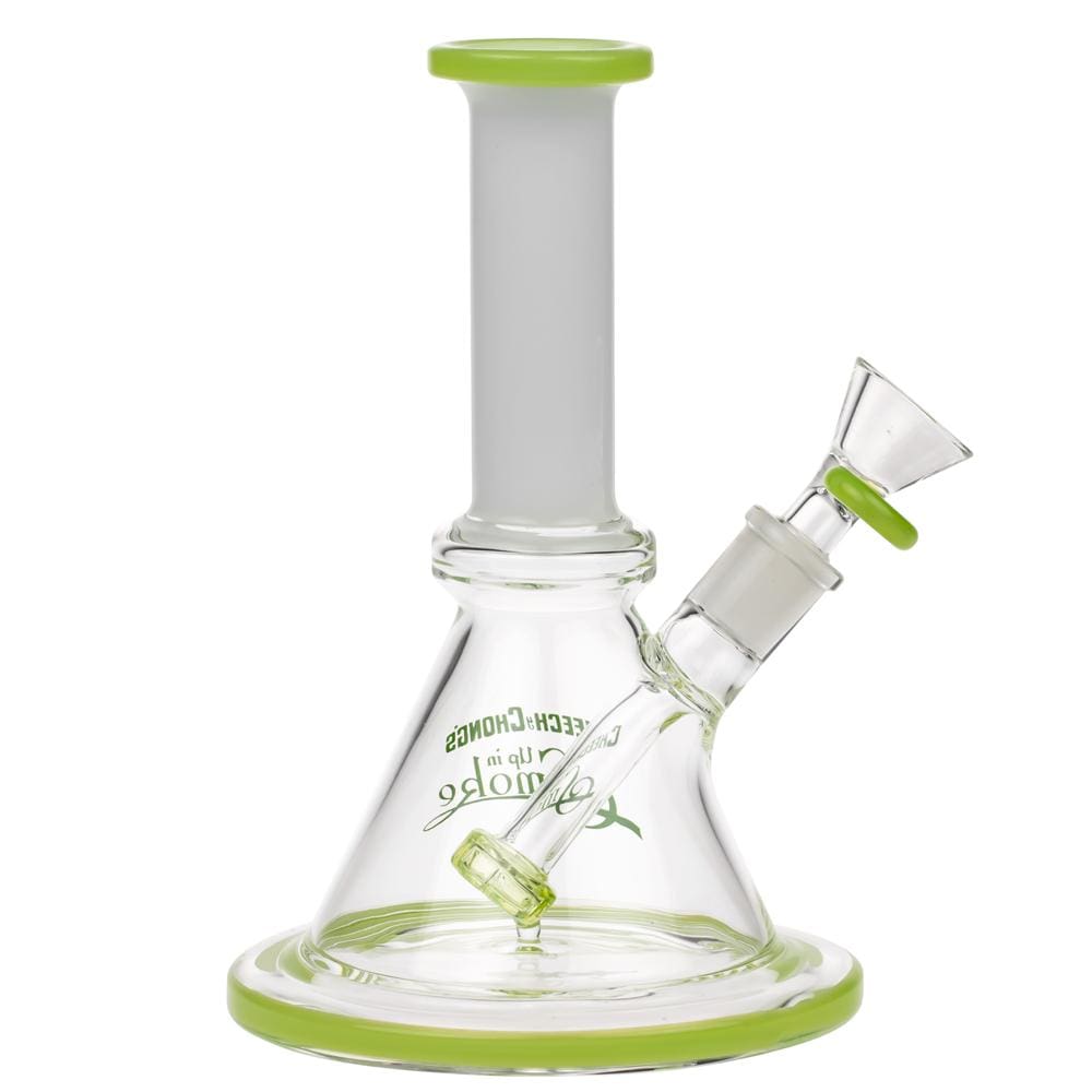 Front view of the Pedro 8" Water Pipe, a clear glass pipe with a wide base and angled neck.