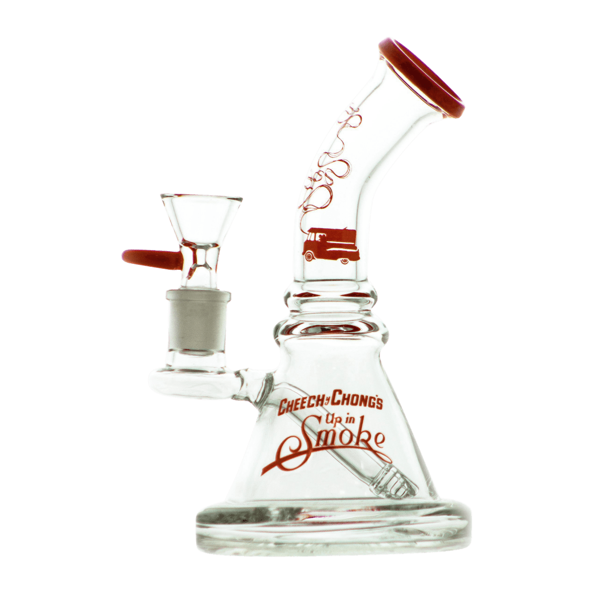 Front view of the Strawberry 7" Water Pipe, a clear glass pipe with a rounded base and a flared mouthpiece.
