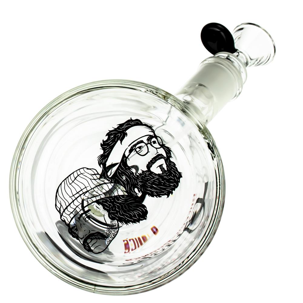 Front view of The Cheech 12" Beaker Bong, showcasing its clear glass construction and distinct design.