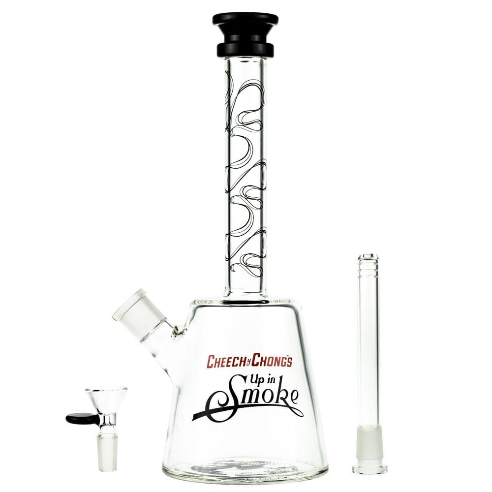 A front view of The Chong 12" Beaker Bong, showcasing the clear glass beaker shape and visible joint details.