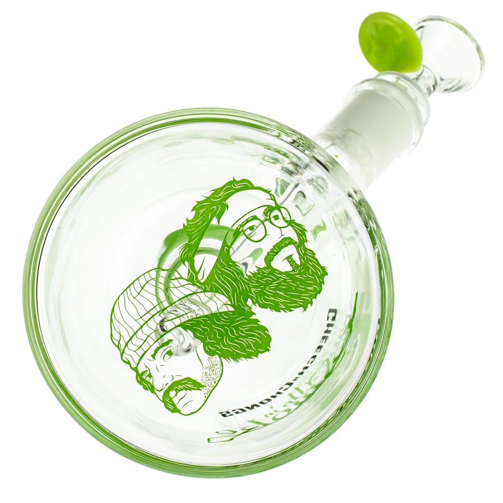 A front view of The Chong 12" Beaker Bong, featuring a clear glass construction and simple beaker shape.