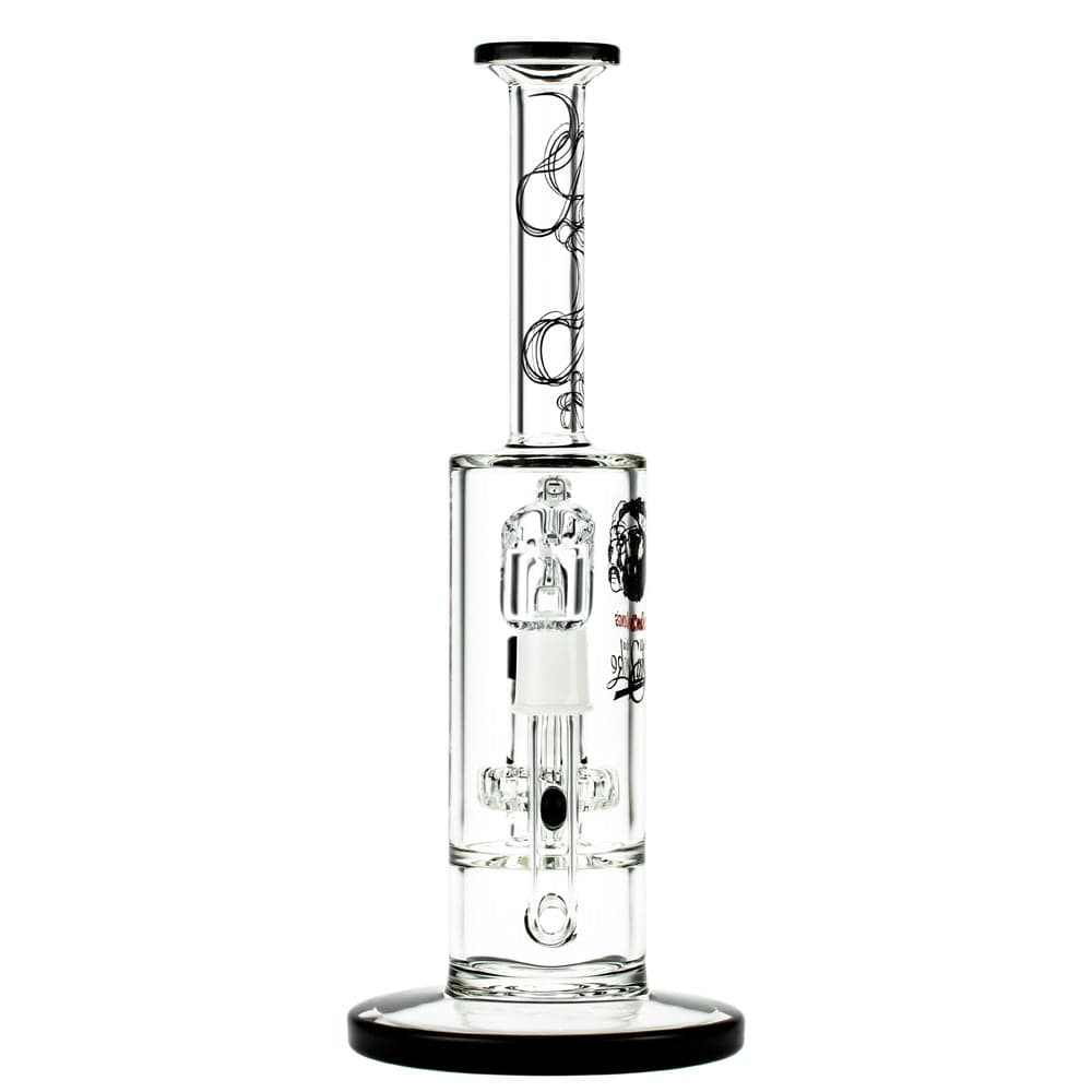 A studio shot of the 10-inch Great Dane dab rig, showcasing its clear glass construction and rounded base.