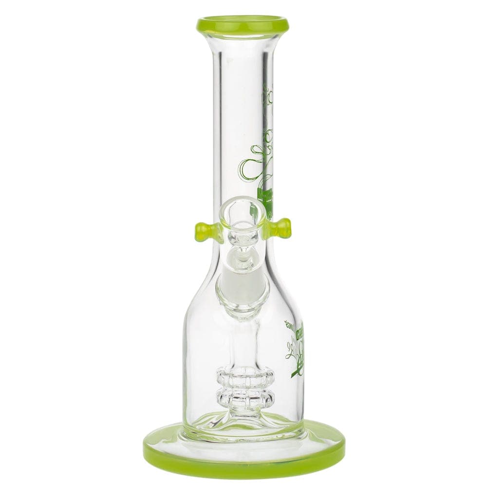 Front view of the Jade East 7" Dab Rig, a clear glass piece with a rounded base and simple cylindrical body.