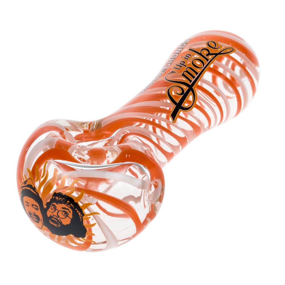 A top-down view of the Up In Smoke Spoon Pipe, featuring a clear glass bowl with a gently curved design.