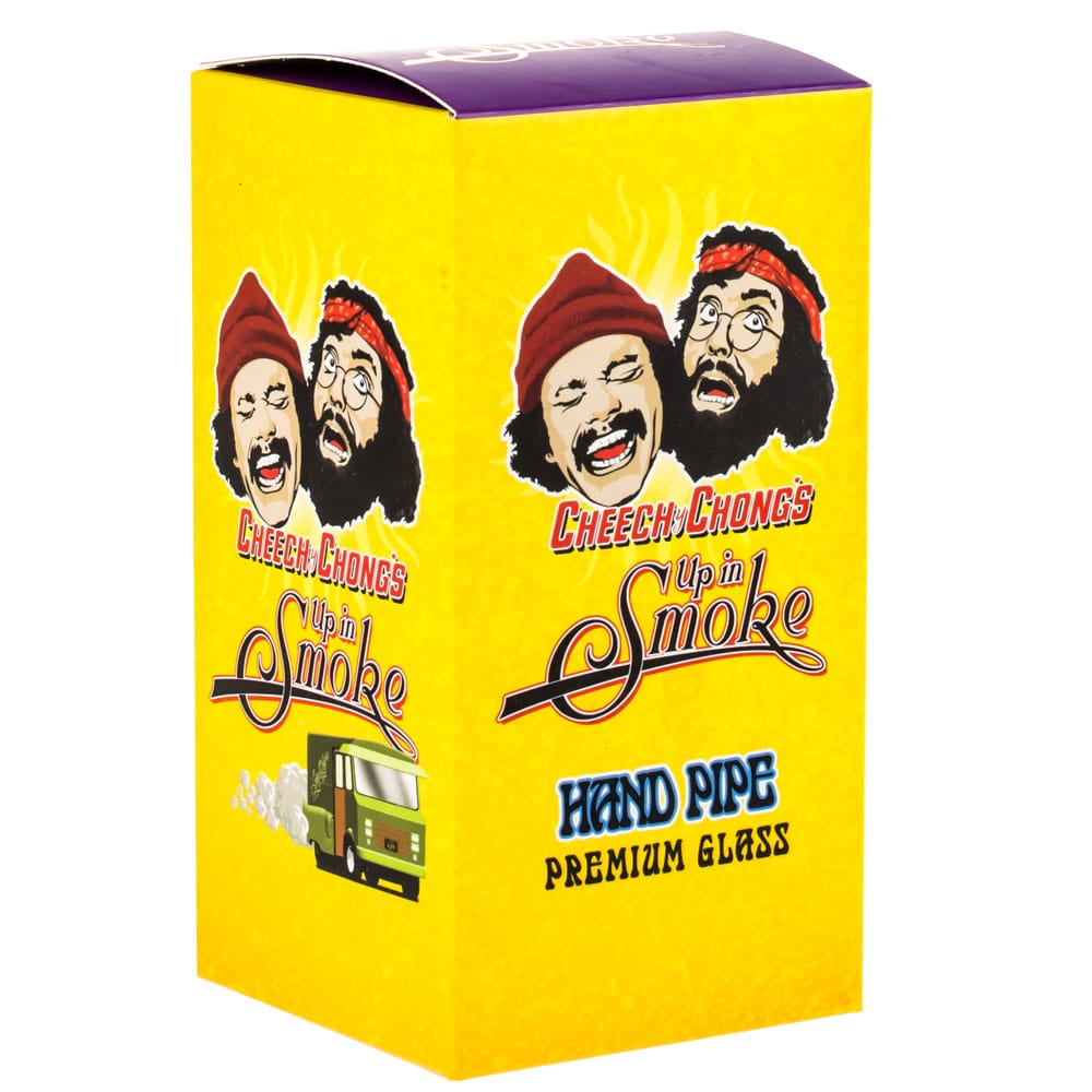 A studio shot displays the Up In Smoke Spoon Pipe, showcasing its smooth, curved design against a plain white background.