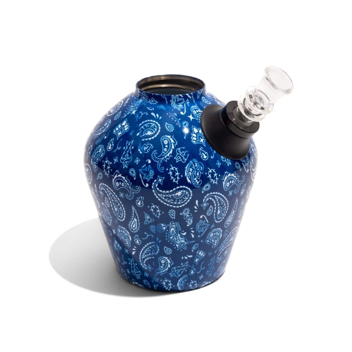 Front view of the Limited Edition Tommy Chong Chill Bong, a blue glass piece with patterned details, set against a plain white background.