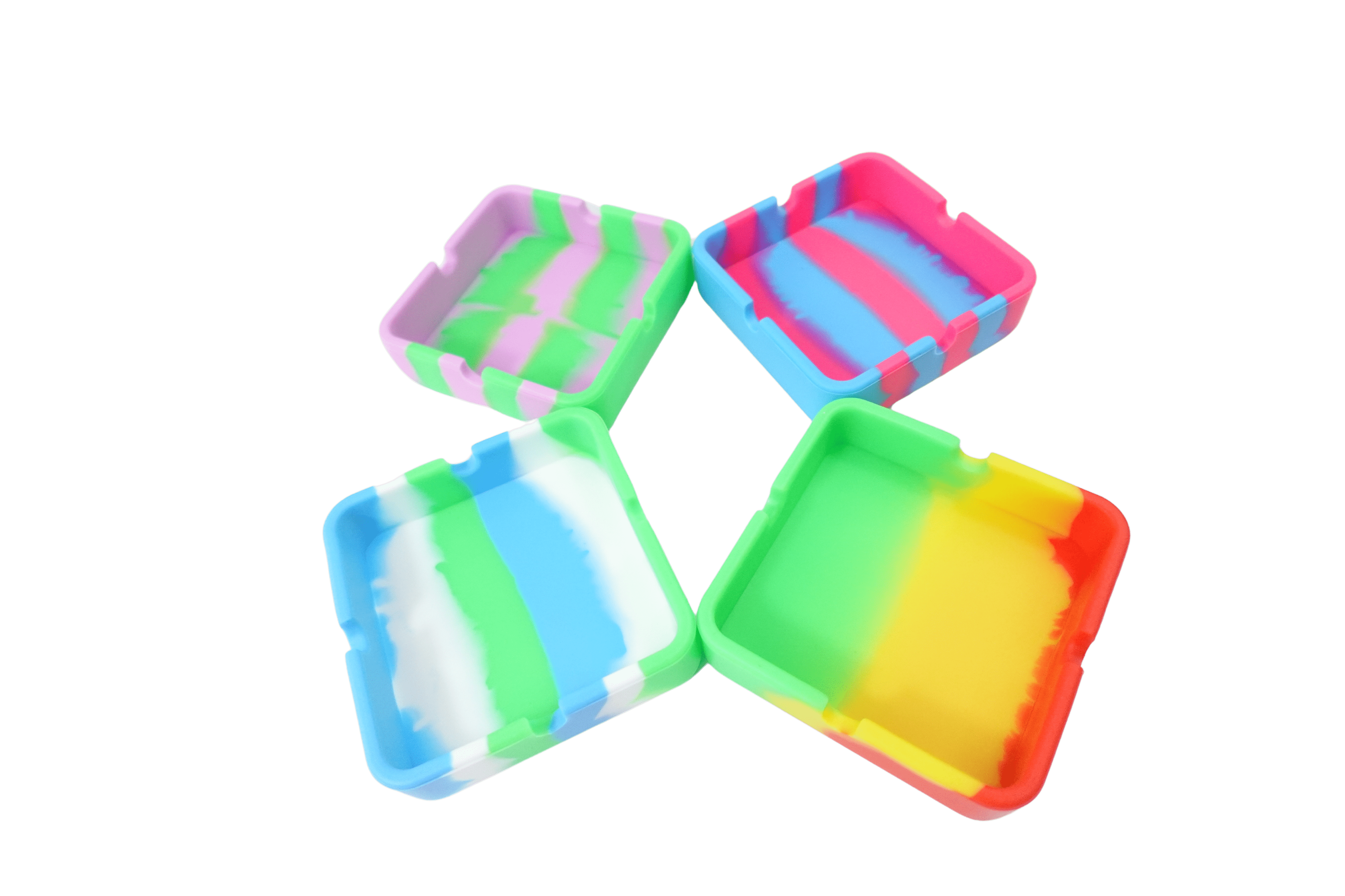 Overhead shot of the 3.5 Inches Square Silicone Ashtray, displaying a colorful, square design against a plain white background.
