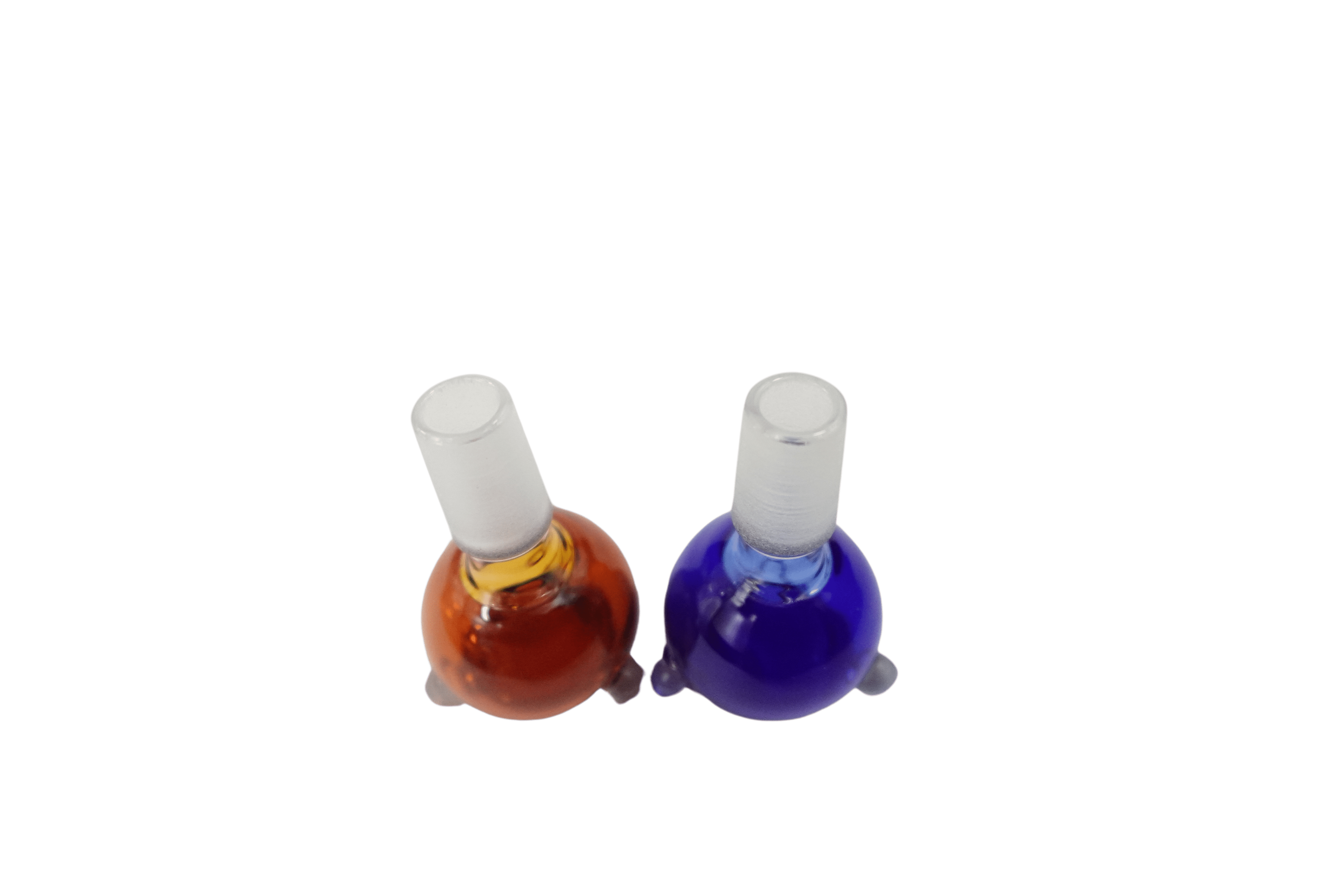 A close-up, angled view of the 14.5 mm Male Glass Herb Bowl Glass Bowl, showing two clear glass bowls against a plain white background.