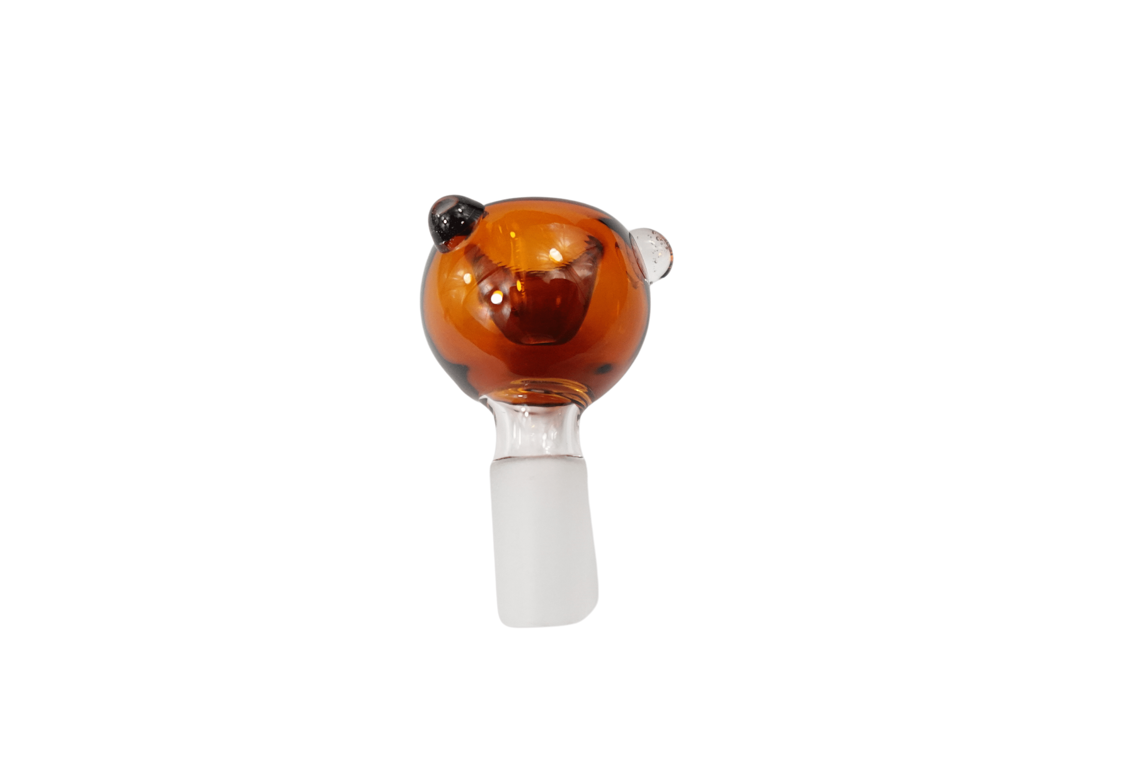 A close-up of the 14.5 mm Male Glass Herb Bowl Glass Bowl, showing the transparent glass construction and rounded shape.