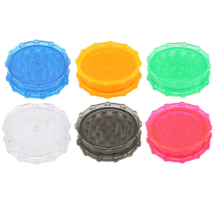 A top-down view of six colorful “3” Large Plastic Grip Edge Grinders arranged in a circular pattern against a white background.