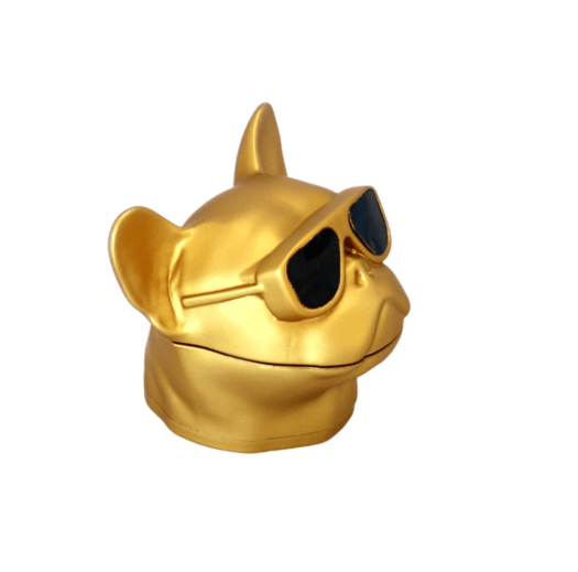 Front view of the golden French Bulldog Grinder, depicted as a sculpted dog head with a smooth finish.