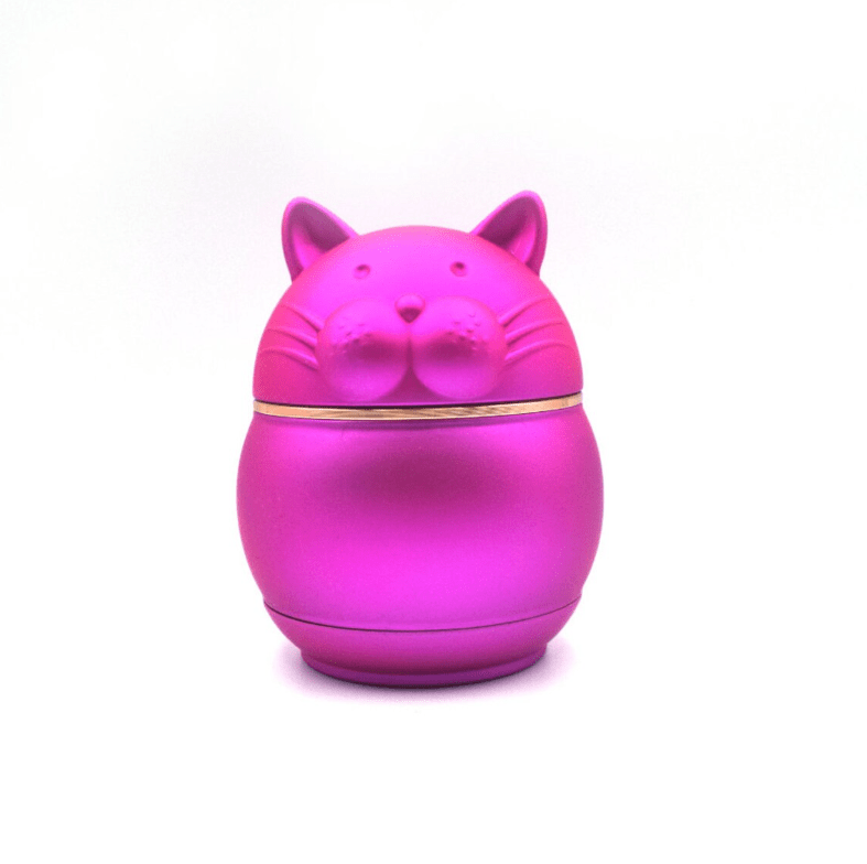 Front view of the Cute Animal Aluminum Grinder, a polished purple metallic grinder presented against a plain white backdrop.