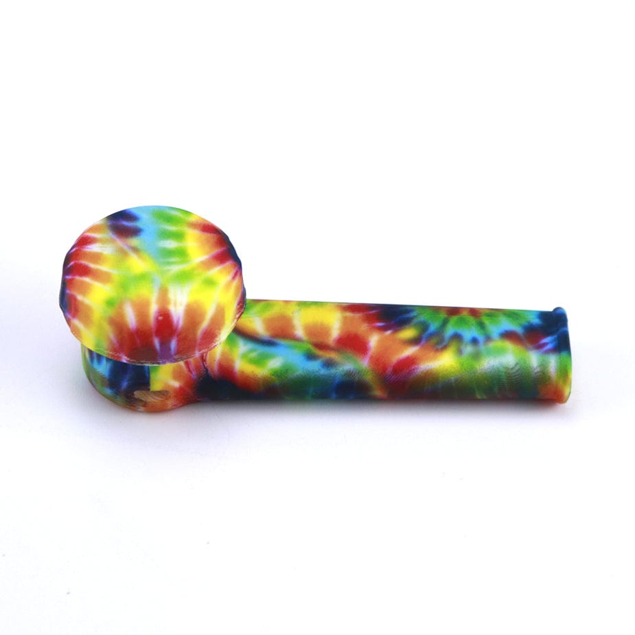 A top-down view of the Silicone Hand Pipe with Lid and Removeable Bowl, showcasing its compact size and smooth, colorful design.