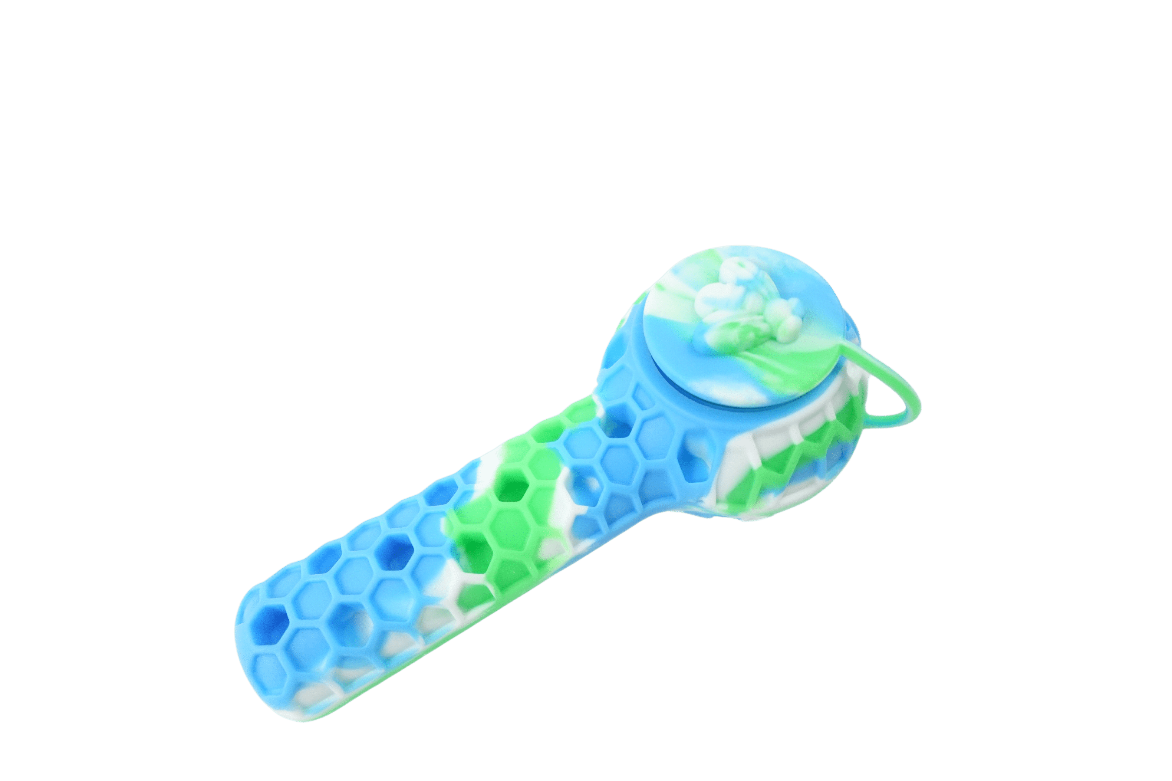 Front view of the 4.5” Silicone 2 in 1 Honey Bee Hand Pipe/Vapor Straw, showing a colorful, handheld pipe with a translucent lid.