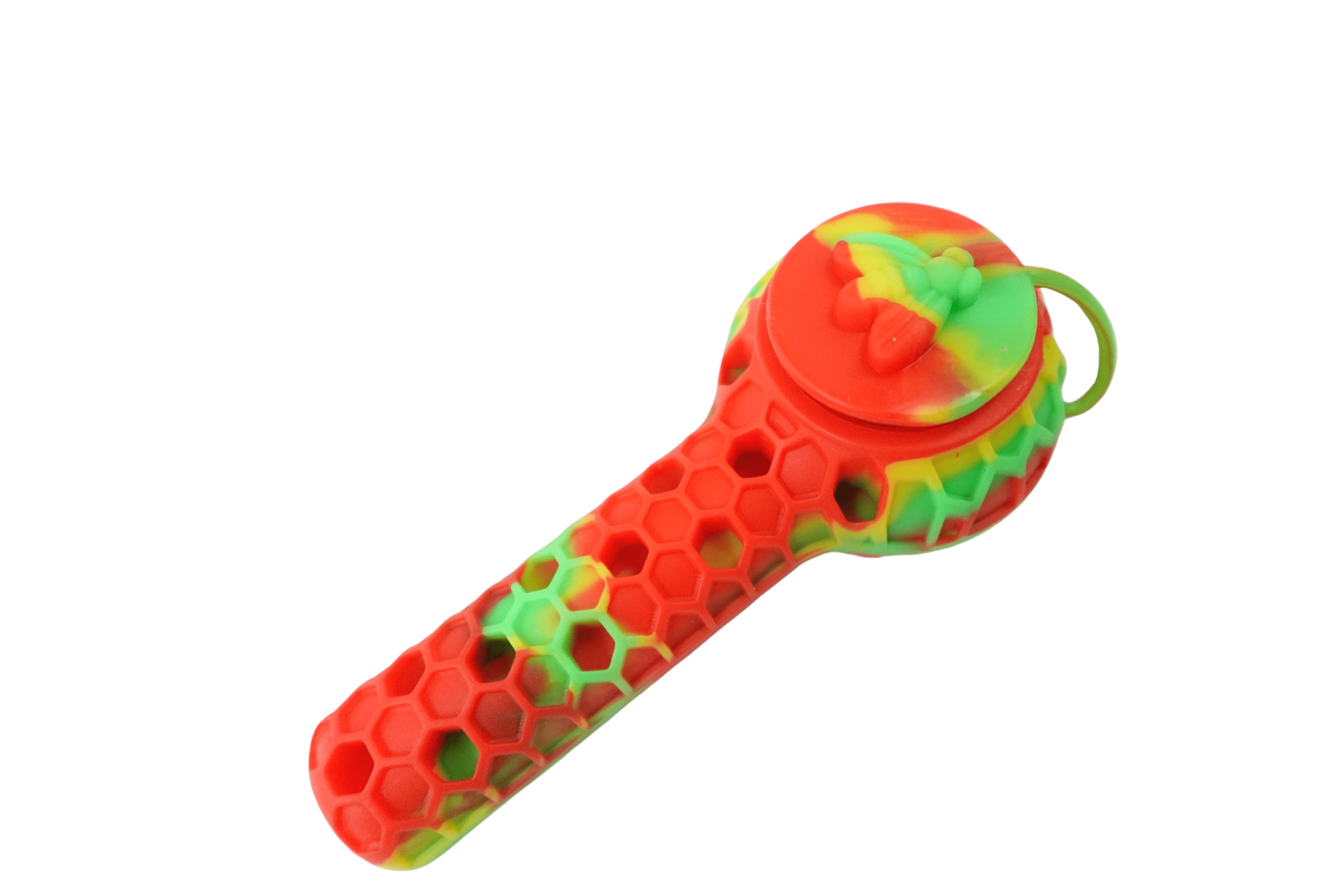 Front view of the 4.5” Silicone 2 in 1 Honey Bee Hand Pipe/Vapor Straw, displaying a colorful, handheld design with a secure lid.