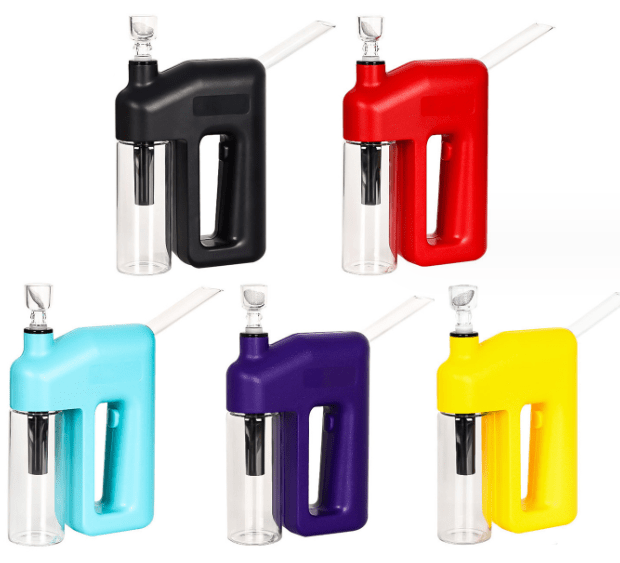 A front view of the 7.5'' Battery Powered Electronic Bong Water Pipe Bubbler, showing its clear glass body and integrated battery compartment.