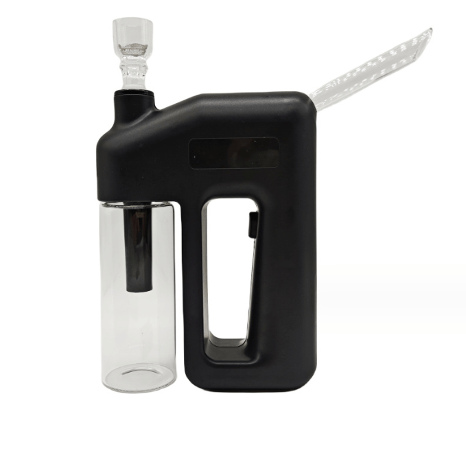 A front view of the 7.5'' Battery Powered Electronic Bong Water Pipe Bubbler, showing a black device with a clear glass bubbler attachment.