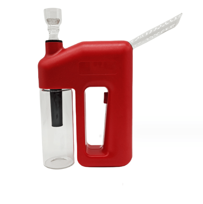 A front view of the 7.5'' Battery Powered Electronic Bong Water Pipe Bubbler, showing its red body and clear water chamber.