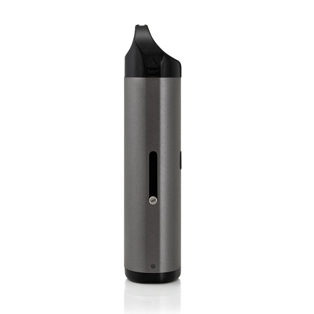 A sleek, front view of the Cloudious9 Atomic9 Vaporizer in black, reflecting light on a clean white surface.