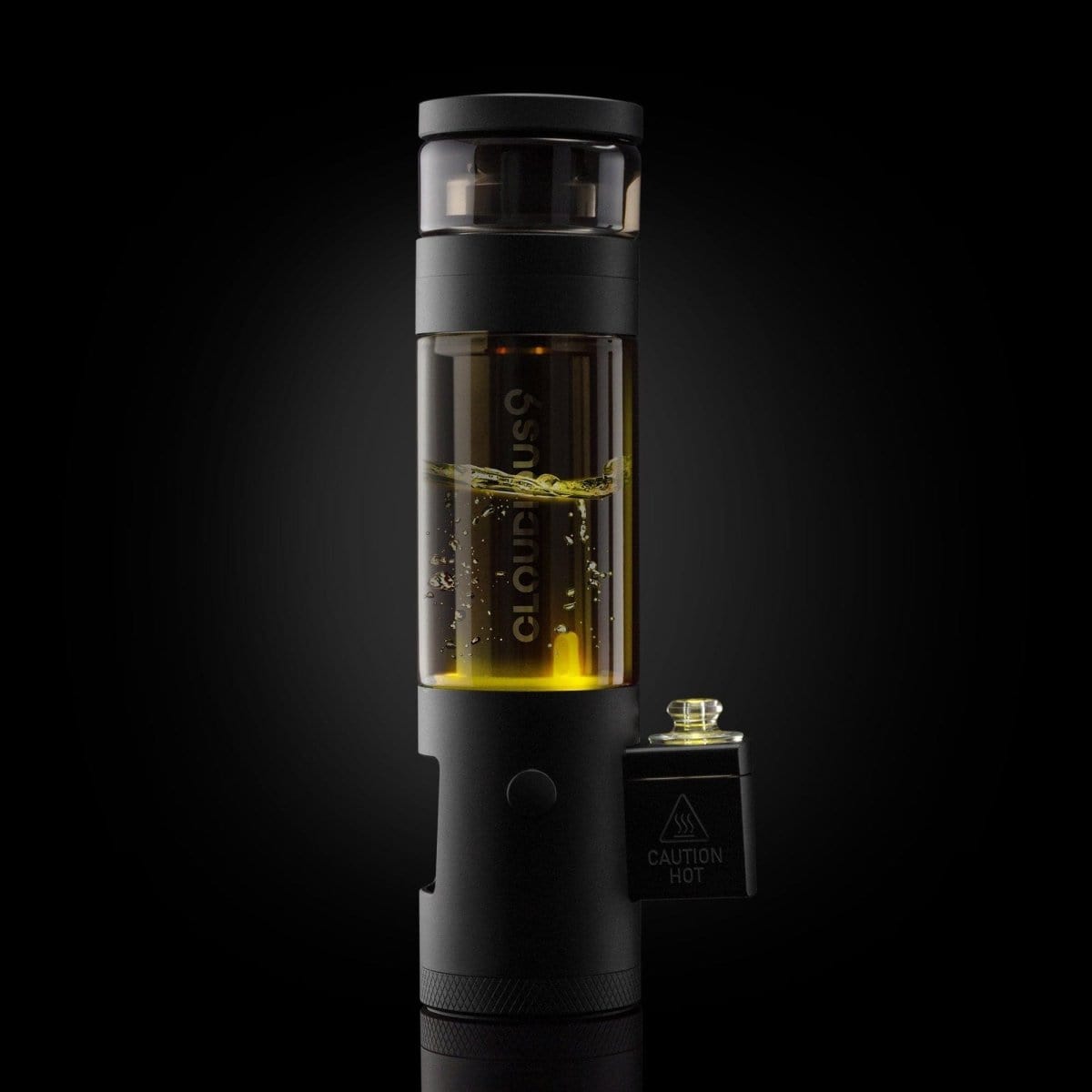 A studio shot of the Cloudious9 Hydrology9 NX Flower & Concentrate Vaporizer, shown at a slight angle with a reflective black surface.