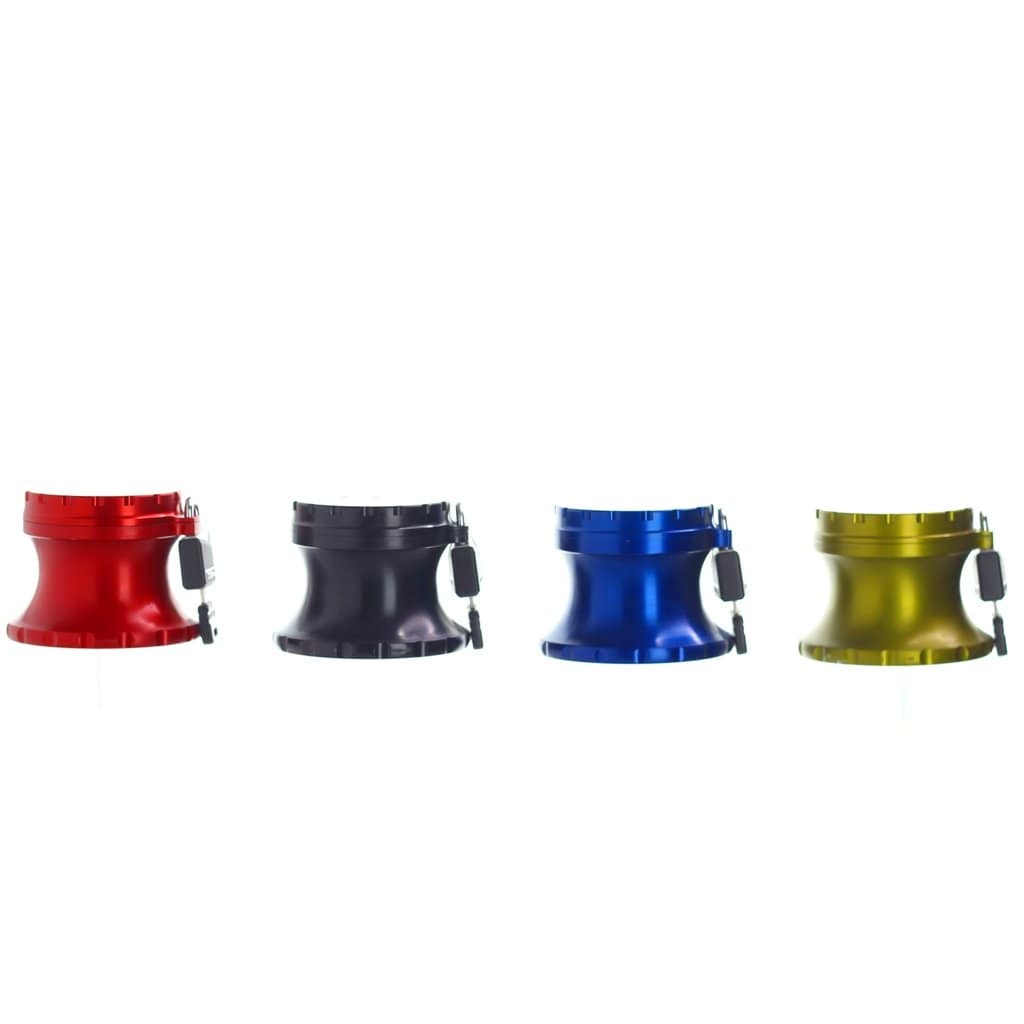 A straight-on view of the Compton Vault, showing a polished, cylindrical metal container with a secure locking mechanism.