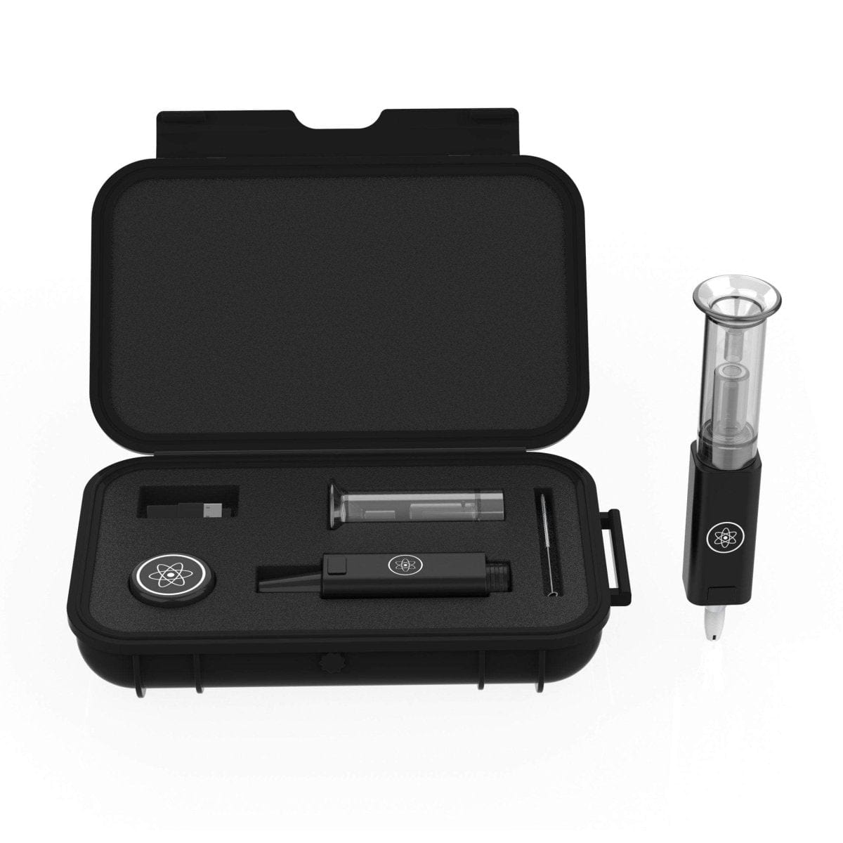 The open black case displays the DabTech Daborizer, with its silver and glass components arranged neatly inside.