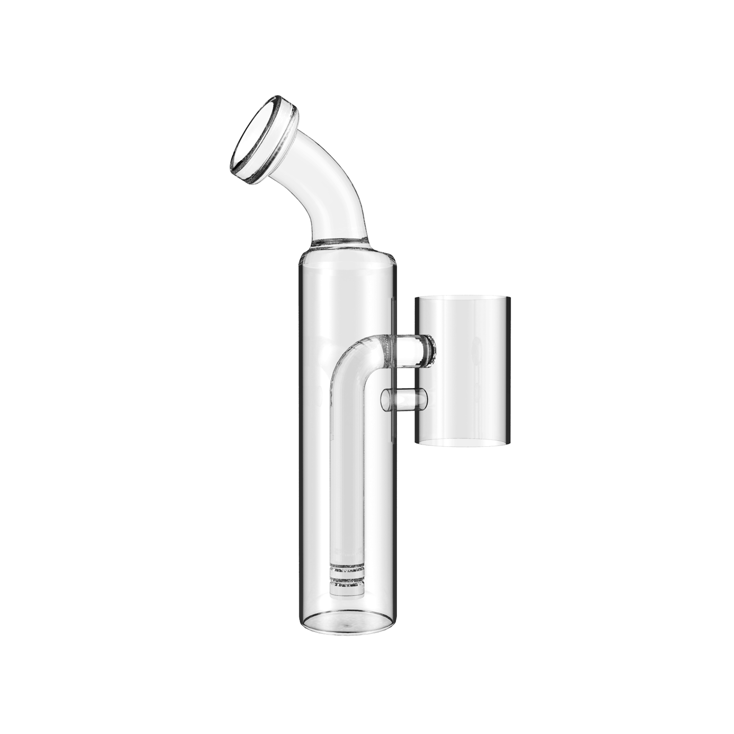 A straight-on view of the Dabtech Elite Plus Glass V2| showcasing its clear glass construction and simple cylindrical shape.