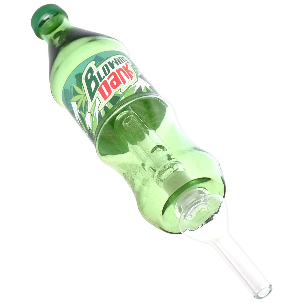 A studio shot of the Dabtized Soda Buds Glass Bubbler Dab Straw, angled upwards against a plain white background.