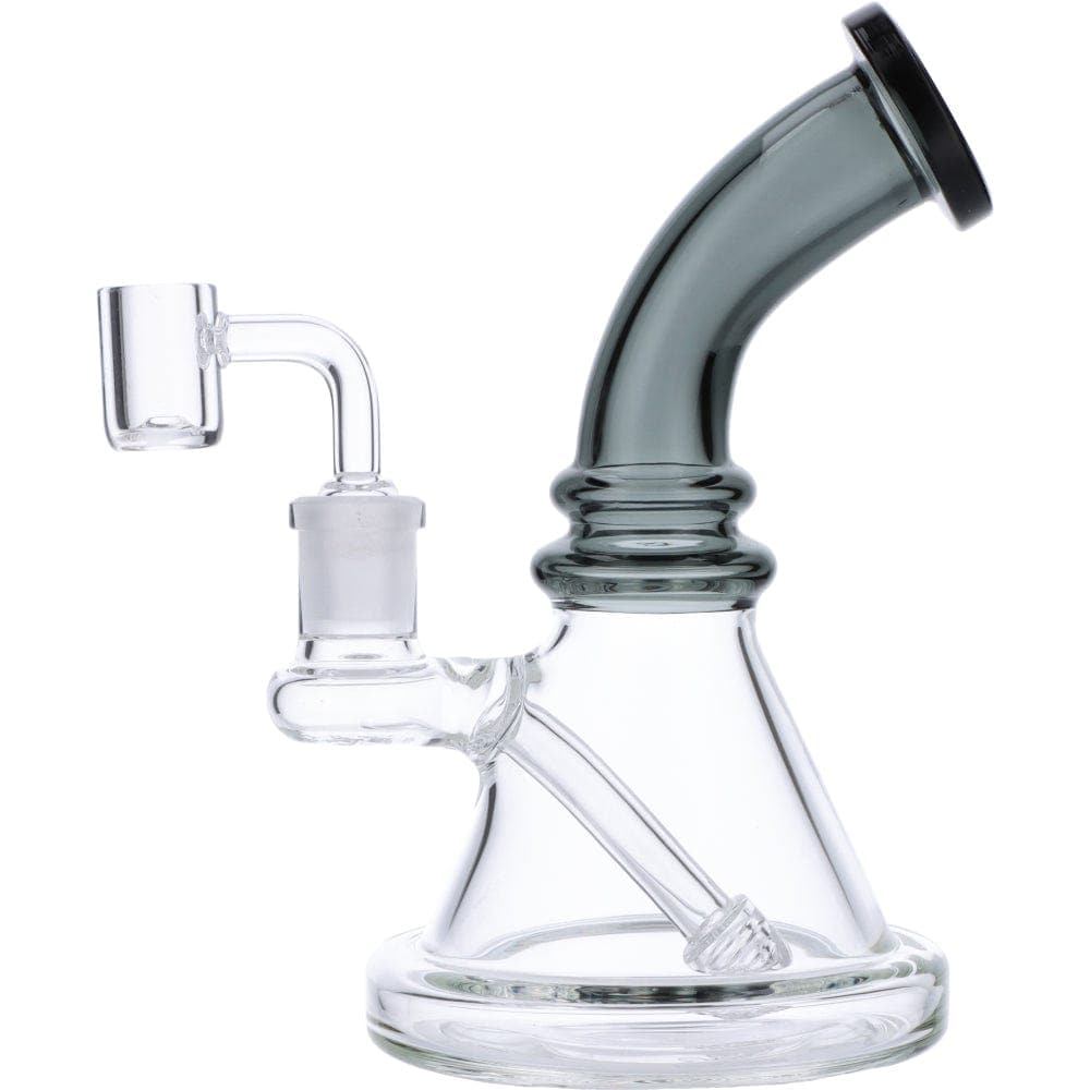 Front view of the 7" Mini Bent Neck Waterpipe - Transparent Black, showing a clear glass pipe with a black neck and visible joint.
