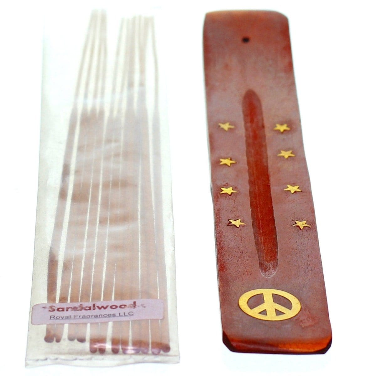 Front view of the Incense Boat Holder With Incense Pack, encased in clear plastic packaging.