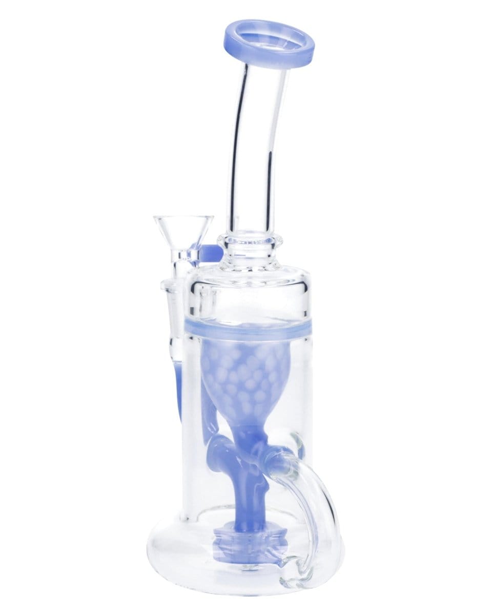Front view of the 8-inch RCL-S-025MB Bent Neck Water Pipe with a milky blue tint and visible glass bowl.