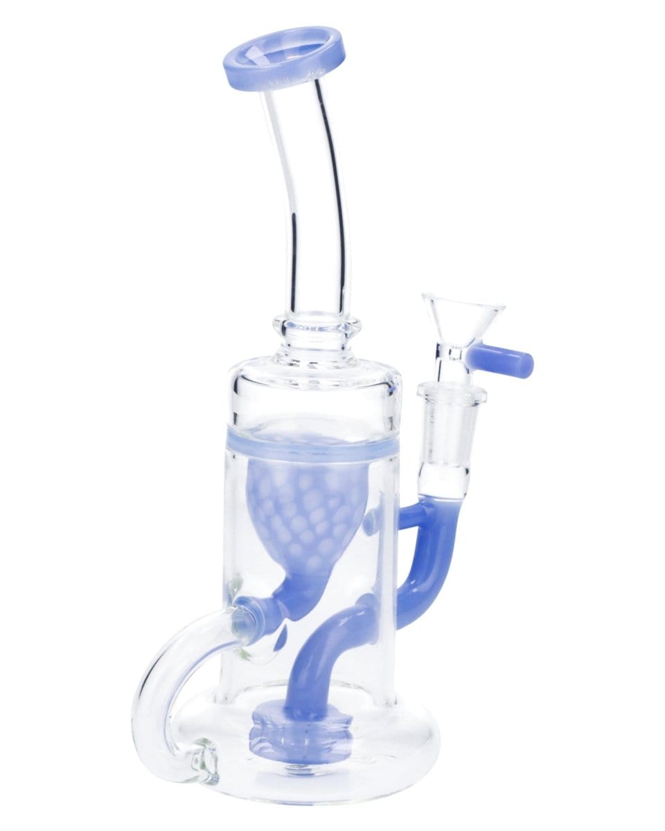 A front view of the 8-inch RCL-S-025MB Bent Neck Water Pipe with a milky blue glass body and curved neck design.