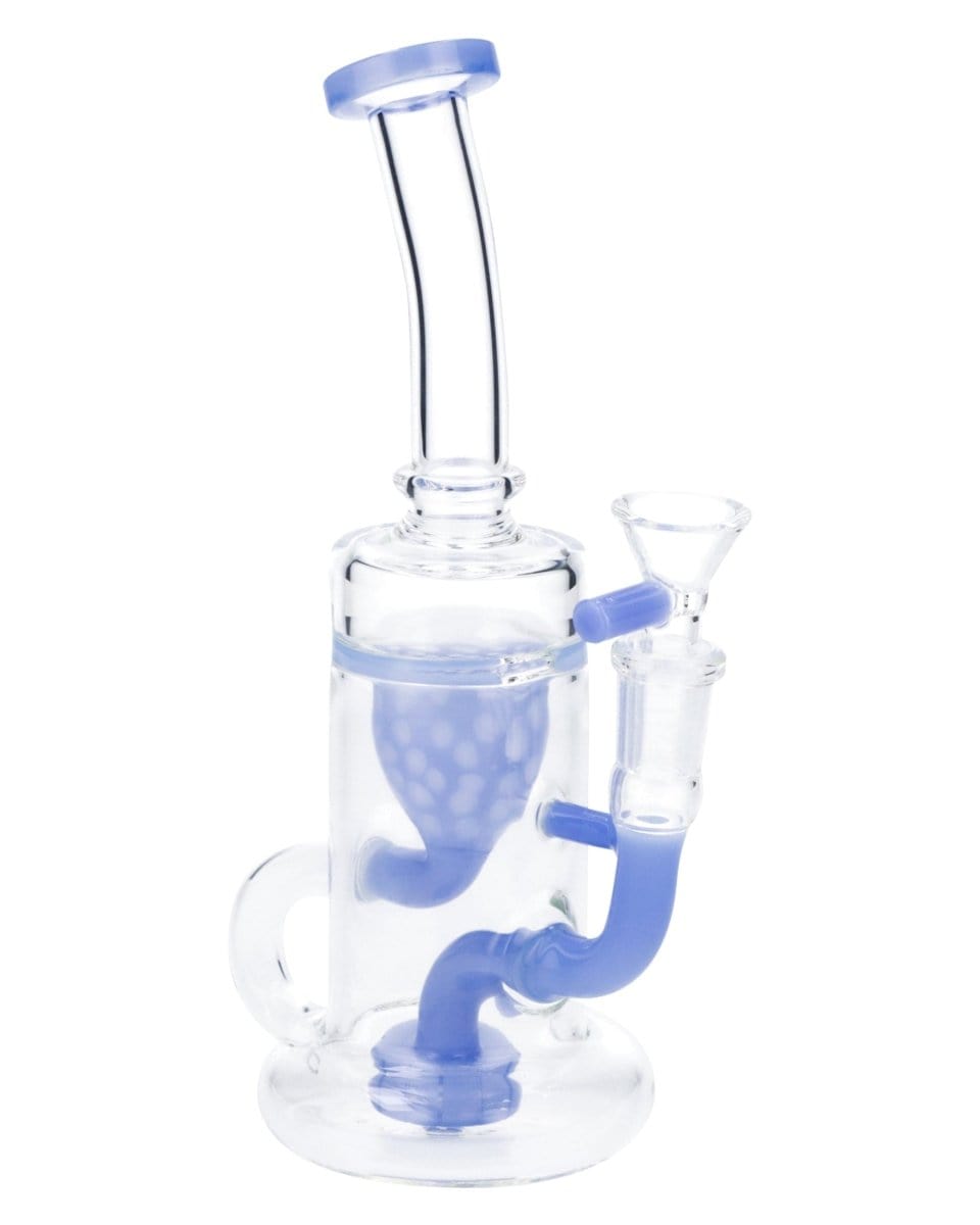 Front view of the 8-inch RCL-S-025MB Bent Neck Water Pipe with bowl, showcasing its milky blue glass construction and curved neck.