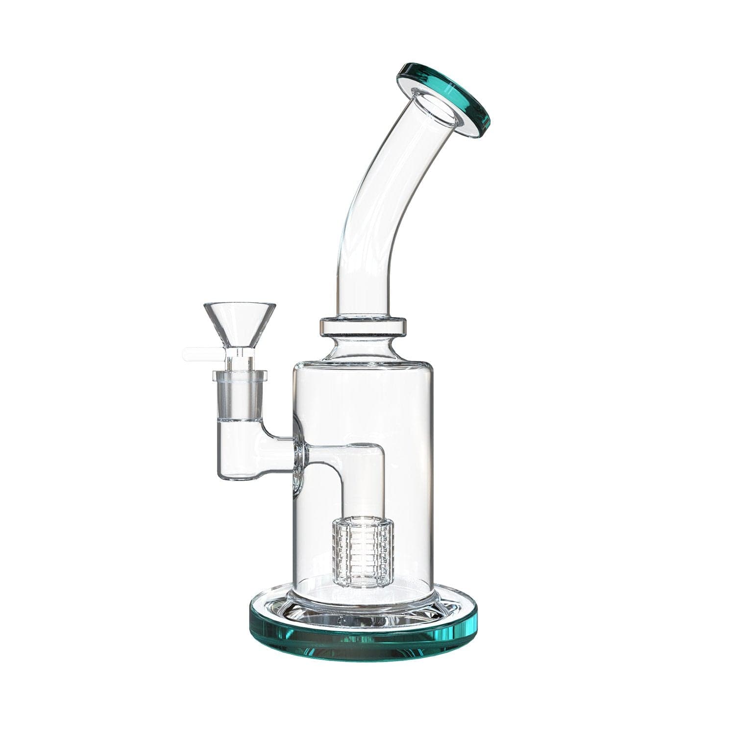Front view of the Bent Neck Water Pipe w/Matrix, showcasing a clear glass design with a subtly curved neck and simple base.