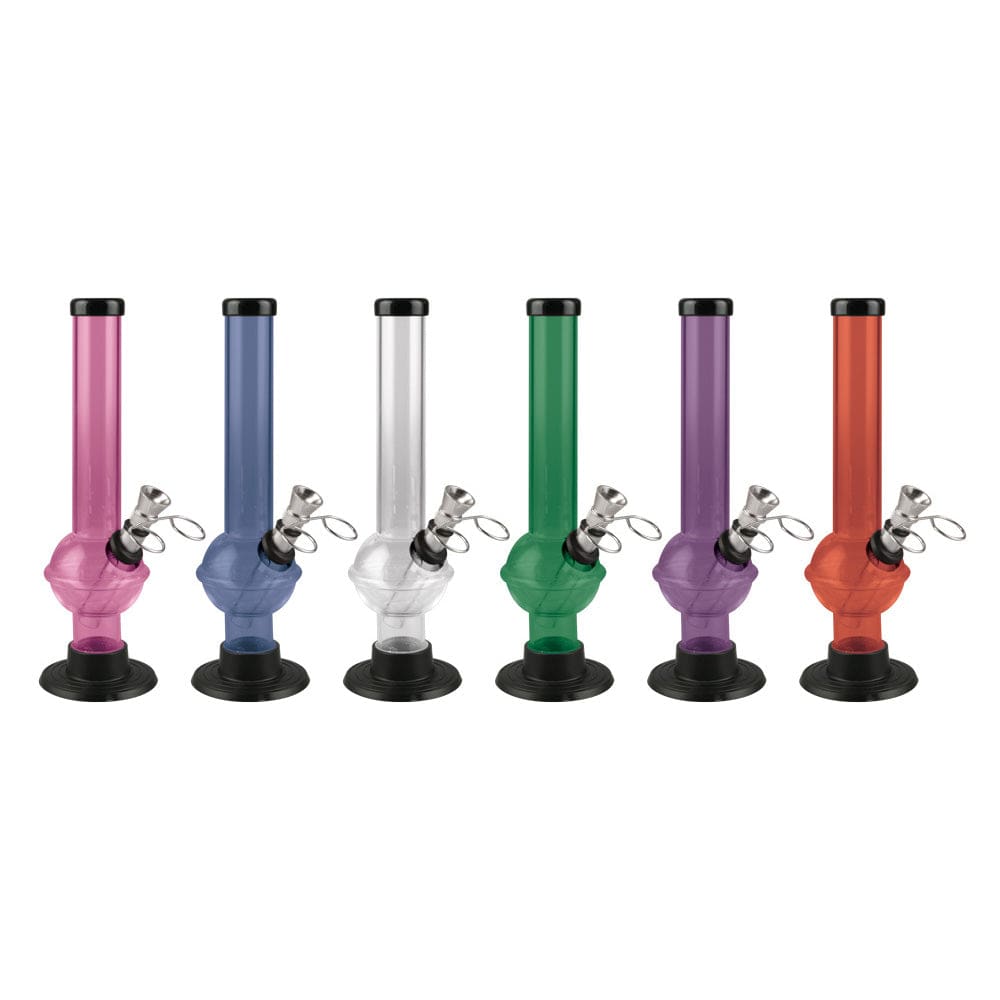 A studio shot of the 8" Acrylic UFO Design Water Pipe in varying colors, displayed side-by-side on a plain white background.